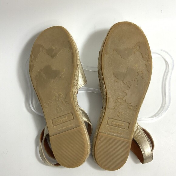 Anthropologie Maypol Sandals Gold-tone Peep-toe Espadrille Spain 37 - Picture 11 of 12